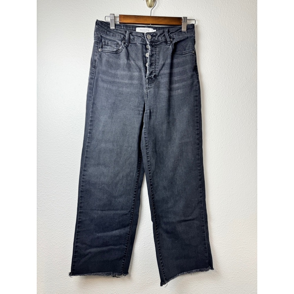 Hidden Jeans Los Angeles High Waisted Wide Leg Faded Black Raw Hem 29 HD1158ST